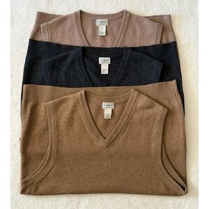 (3) VTG LL Bean 100% Lambswool V-Neck Sweater Vests Mens XL Tall  Gray/Tan/Brown